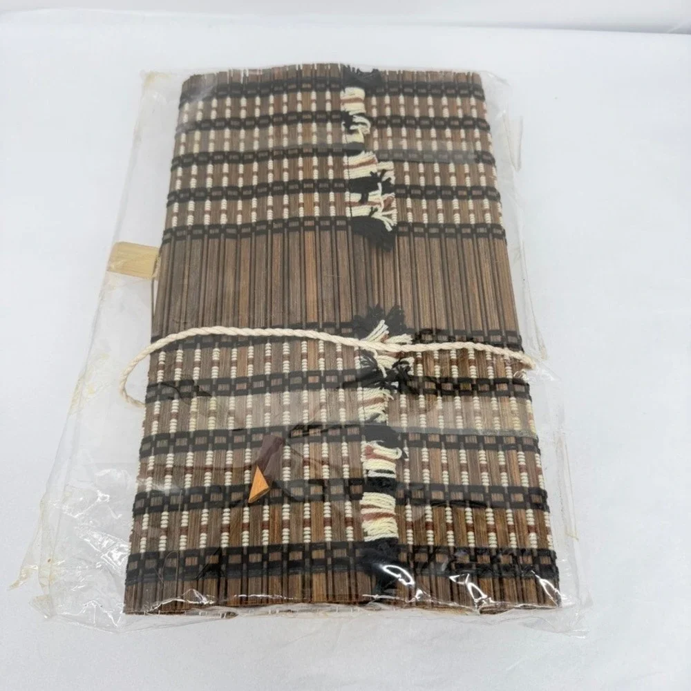 Bamboo Table Runner w/ Woven Yellow‎ Napkins & Chopsticks 2 Person NEW